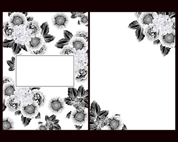 Vintage Stil Blomma Bröllop Kort Set Blommiga Element Och Ramar — Stock vektor