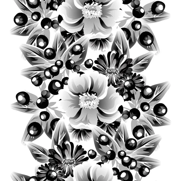 Patrón Flores Estilo Vintage Sin Costuras Elementos Florales Contorno — Vector de stock