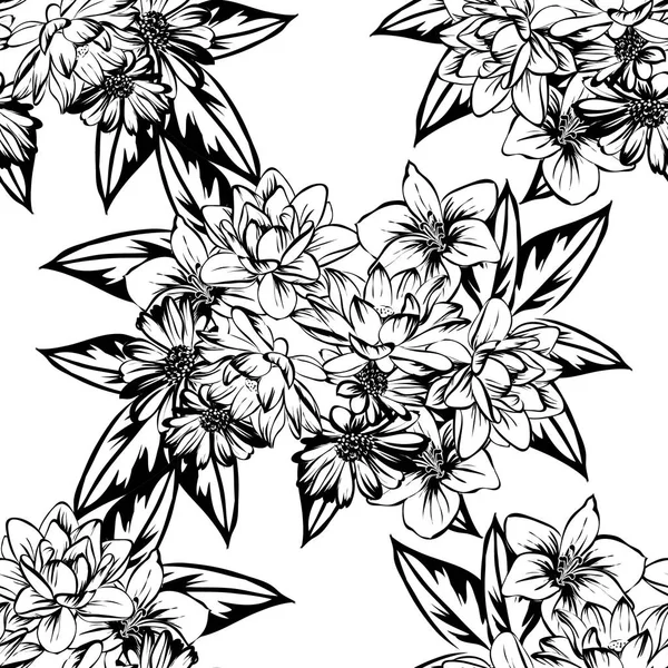 Patrón Flores Estilo Vintage Sin Costuras Elementos Florales Contorno — Vector de stock