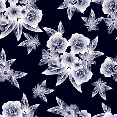 Sorunsuz vintage tarzı çiçek deseni. Kontur çiçek öğeleri