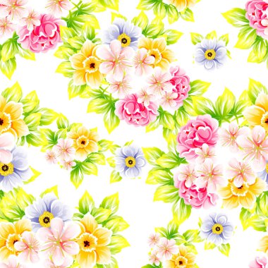 Sorunsuz vintage tarzı çiçek deseni. Renkli çiçek öğeleri