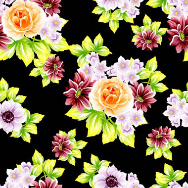 Sorunsuz vintage tarzı çiçek deseni. Renkli çiçek öğeleri