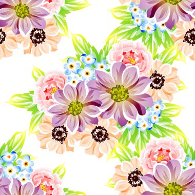 Sorunsuz vintage tarzı çiçek deseni. Renkli çiçek öğeleri