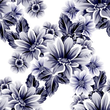 Sorunsuz vintage tarzı çiçek deseni. Kontur çiçek öğeleri