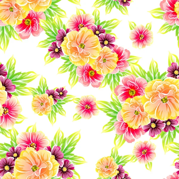 Sorunsuz vintage tarzı çiçek deseni. Renkli çiçek öğeleri