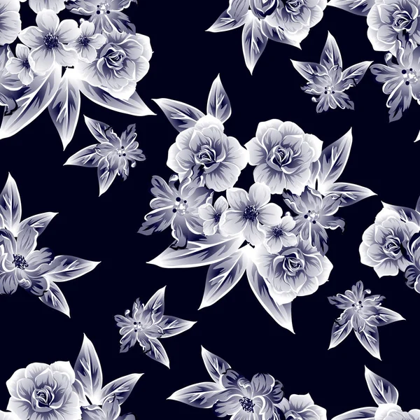 Sorunsuz vintage tarzı çiçek deseni. Kontur çiçek öğeleri