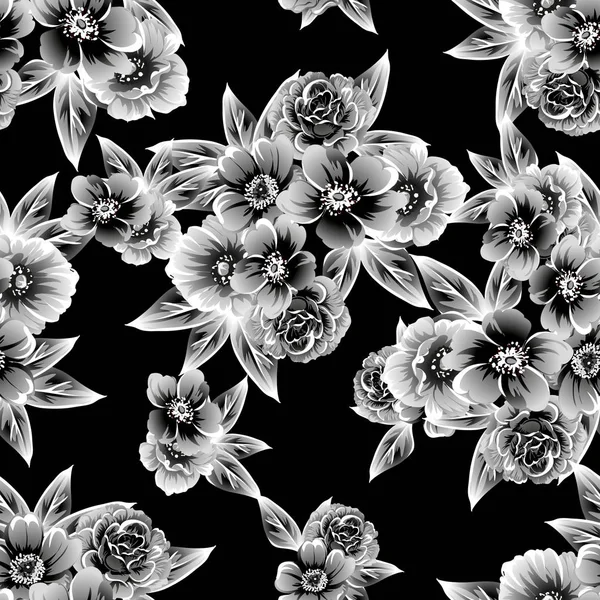 Sorunsuz Vintage Tarzı Çiçek Deseni Kontur Çiçek Öğeleri — Stok Vektör