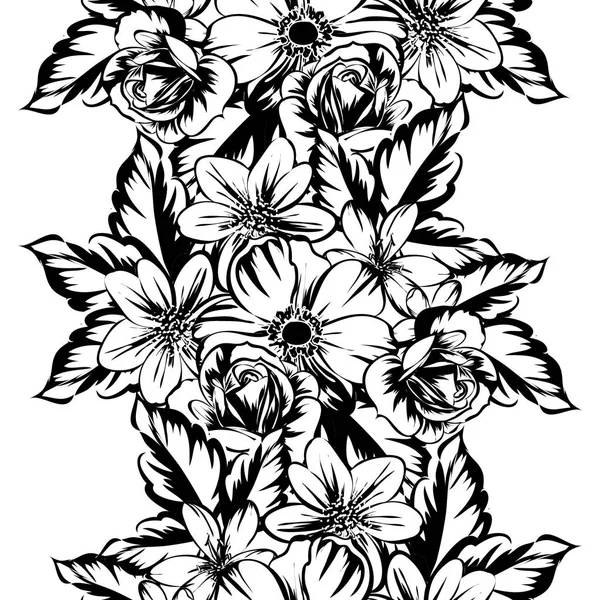 Patrón Flores Estilo Vintage Sin Costuras Elementos Florales Contorno — Vector de stock