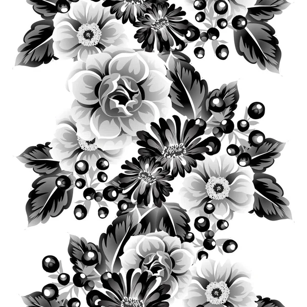 Naadloze Vintage Stijl Bloemenpatroon Floral Elementen Contour — Stockvector