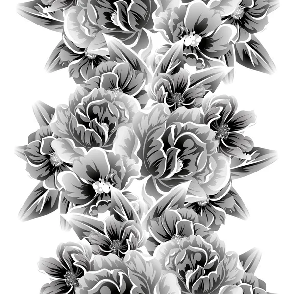 Patrón Flores Estilo Vintage Sin Costuras Elementos Florales Contorno — Vector de stock