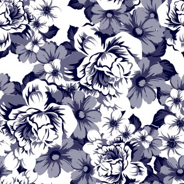 Sorunsuz vintage tarzı çiçek deseni. Kontur çiçek öğeleri