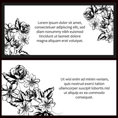 Klasik çiçek düğün kartları seti. Çiçek elementleri ve çerçeveleri.