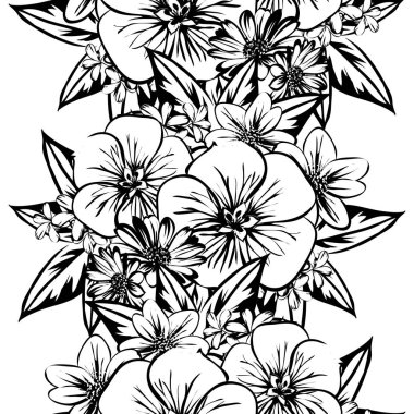 Sorunsuz vintage tarzı çiçek deseni. Kontur çiçek öğeleri