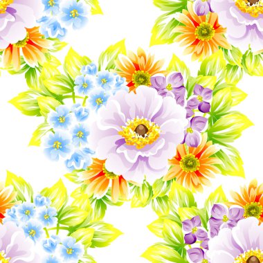 Sorunsuz vintage tarzı çiçek deseni. Renkli çiçek öğeleri