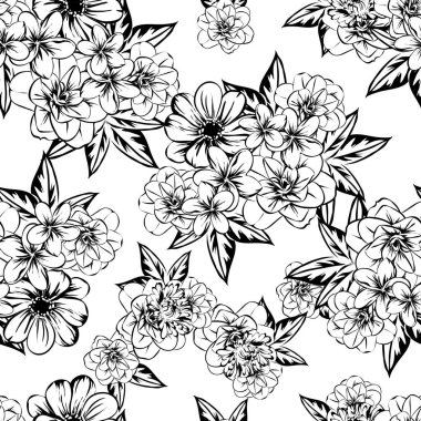 Sorunsuz vintage tarzı çiçek deseni. Kontur çiçek öğeleri