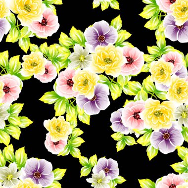 Sorunsuz vintage tarzı çiçek deseni. Renkli çiçek öğeleri