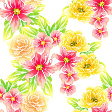 Sorunsuz vintage tarzı çiçek deseni. Renkli çiçek öğeleri