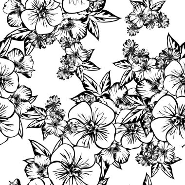 Sorunsuz vintage tarzı çiçek deseni. Kontur çiçek öğeleri