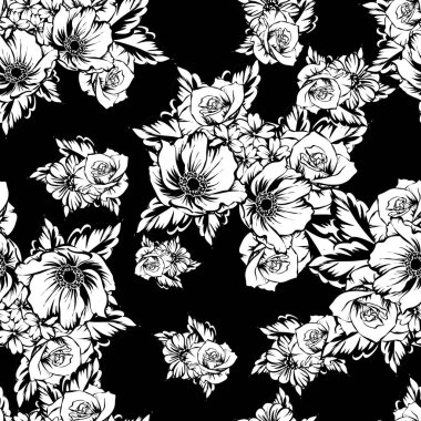 Sorunsuz vintage tarzı çiçek deseni. Kontur çiçek öğeleri