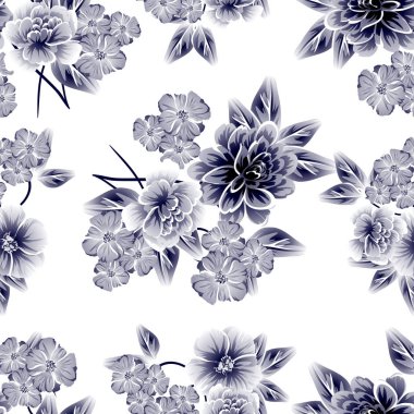 Sorunsuz vintage tarzı çiçek deseni. Kontur çiçek öğeleri