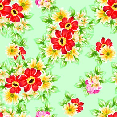 Sorunsuz vintage tarzı çiçek deseni. Renkli çiçek öğeleri