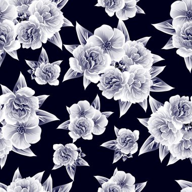 Sorunsuz vintage tarzı çiçek deseni. Kontur çiçek öğeleri