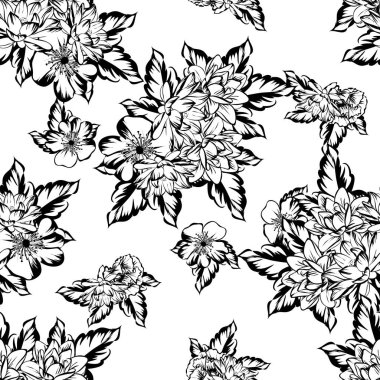 Sorunsuz vintage tarzı çiçek deseni. Kontur çiçek öğeleri