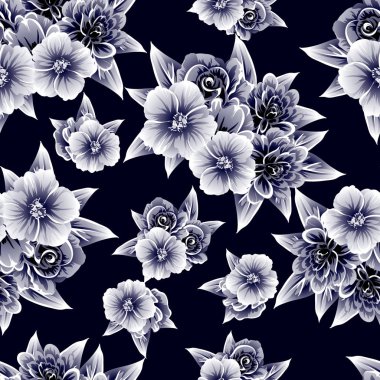 Sorunsuz vintage tarzı çiçek deseni. Kontur çiçek öğeleri