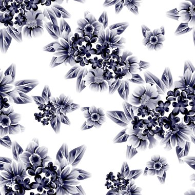 Sorunsuz vintage tarzı çiçek deseni. Kontur çiçek öğeleri