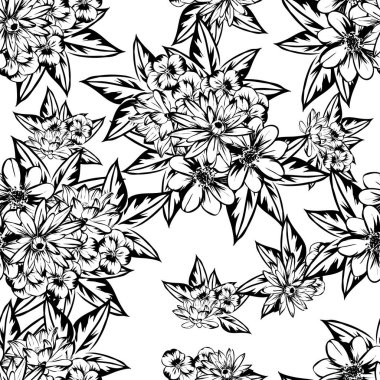 Sorunsuz vintage tarzı çiçek deseni. Kontur çiçek öğeleri