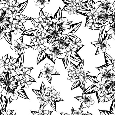 Sorunsuz vintage tarzı çiçek deseni. Kontur çiçek öğeleri