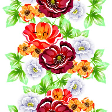 Sorunsuz vintage tarzı çiçek deseni. Renkli çiçek öğeleri