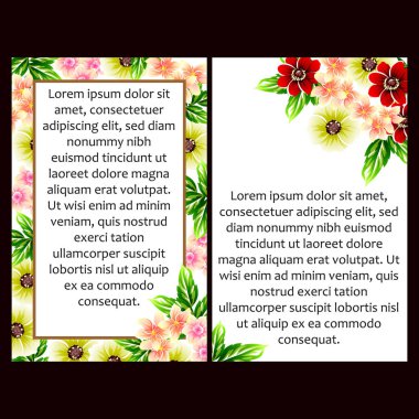 Klasik çiçek düğün kartları seti. Çiçek renginde elementler