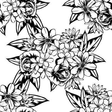 Sorunsuz vintage tarzı çiçek deseni. Kontur çiçek öğeleri