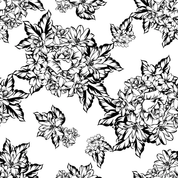 Sorunsuz vintage tarzı çiçek deseni. Kontur çiçek öğeleri