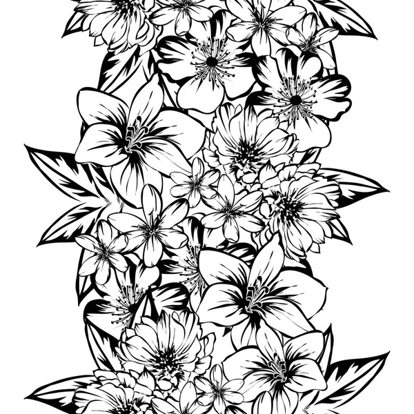 Sorunsuz vintage tarzı çiçek deseni. Kontur çiçek öğeleri