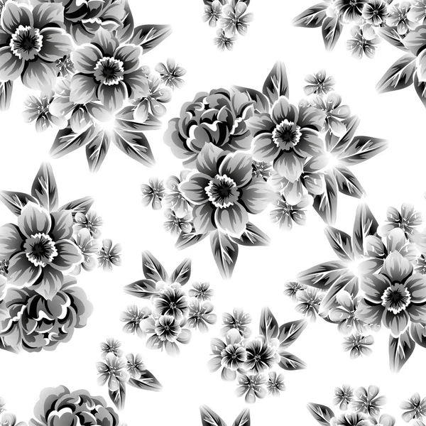 Naadloze Vintage Stijl Bloemenpatroon Floral Elementen Contour — Stockvector