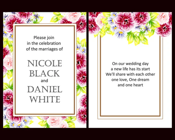 Vintage Style Flower Wedding Cards Set Floral Elements Color — Stock Vector