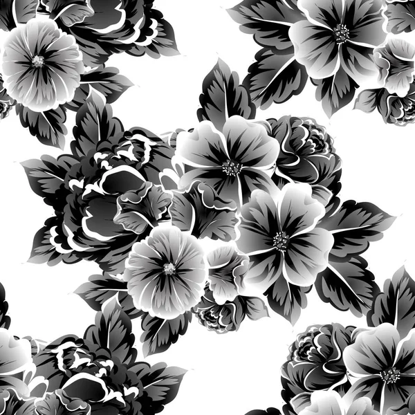 Patrón Flores Estilo Vintage Sin Costuras Elementos Florales Contorno — Vector de stock