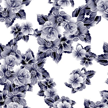 Sorunsuz vintage tarzı çiçek deseni. Kontur çiçek öğeleri
