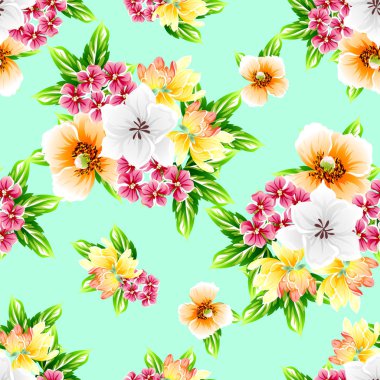 Sorunsuz vintage tarzı çiçek deseni. Renkli çiçek öğeleri
