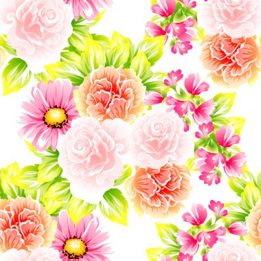 Sorunsuz vintage tarzı çiçek deseni. Renkli çiçek öğeleri