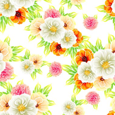 Sorunsuz vintage tarzı çiçek deseni. Renkli çiçek öğeleri