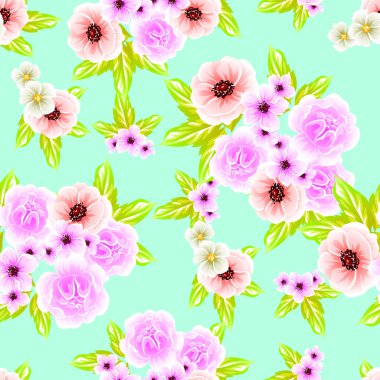 Sorunsuz vintage tarzı çiçek deseni. Renkli çiçek öğeleri