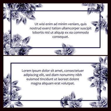 Klasik çiçek düğün kartları seti. Çiçek elementleri ve çerçeveleri.