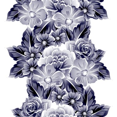 Sorunsuz vintage tarzı çiçek deseni. Kontur çiçek öğeleri