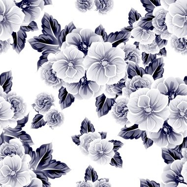 Sorunsuz vintage tarzı çiçek deseni. Kontur çiçek öğeleri