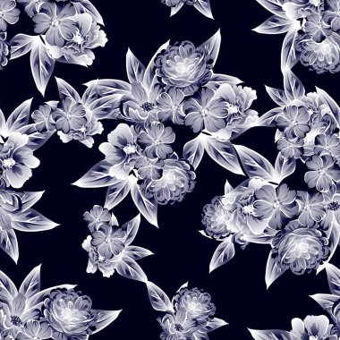 Sorunsuz vintage tarzı çiçek deseni. Kontur çiçek öğeleri