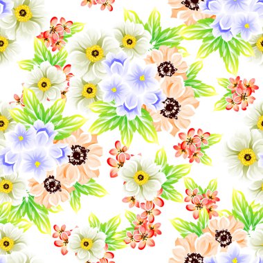 Sorunsuz vintage tarzı çiçek deseni. Renkli çiçek öğeleri