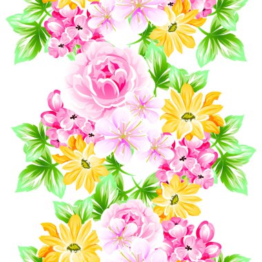 Sorunsuz vintage tarzı çiçek deseni. Renkli çiçek öğeleri